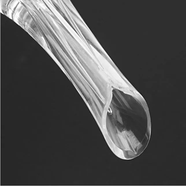 Compact clear acrylic wine aerator with a stainless steel filter, measuring 16cm long.