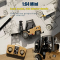 1:64 scale alloy remote control forklift with Bluetooth and working cargo hook displayed with accessories