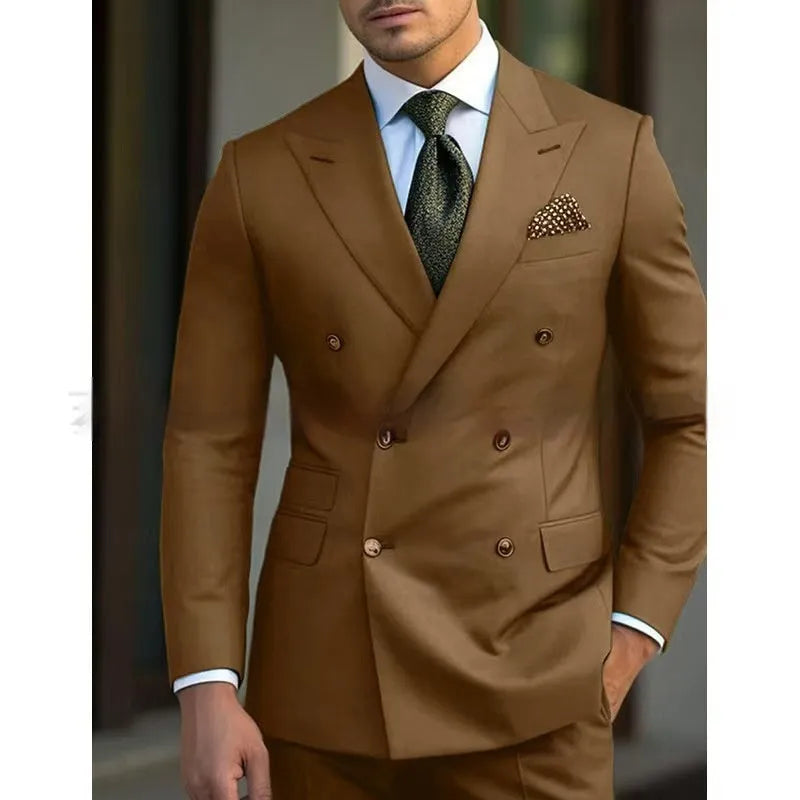 Men's regular fit two-piece suit in cotton blend fabric for business occasions