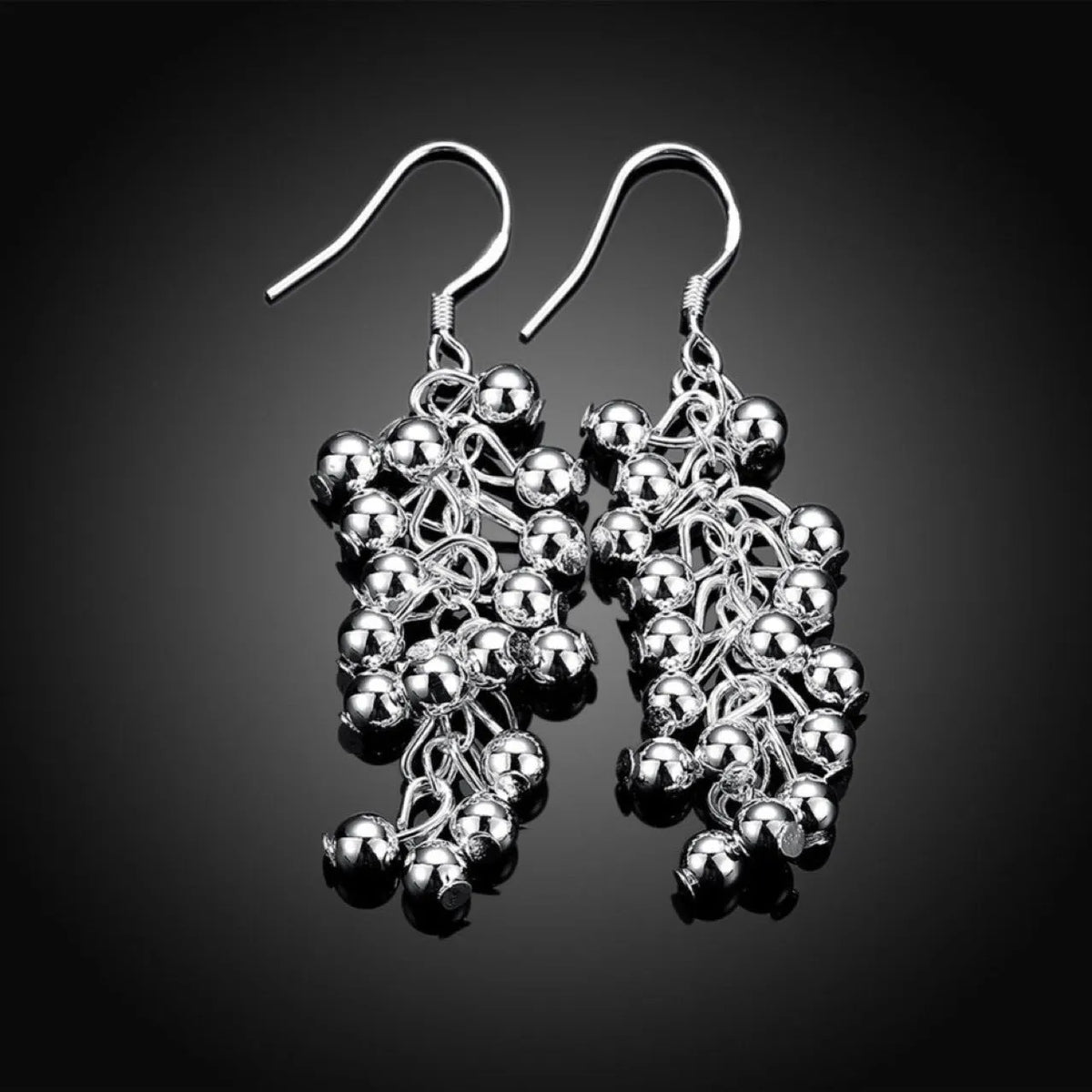 Silver light bead string earrings for women, electroplated copper dangle earrings, 6.8g pair