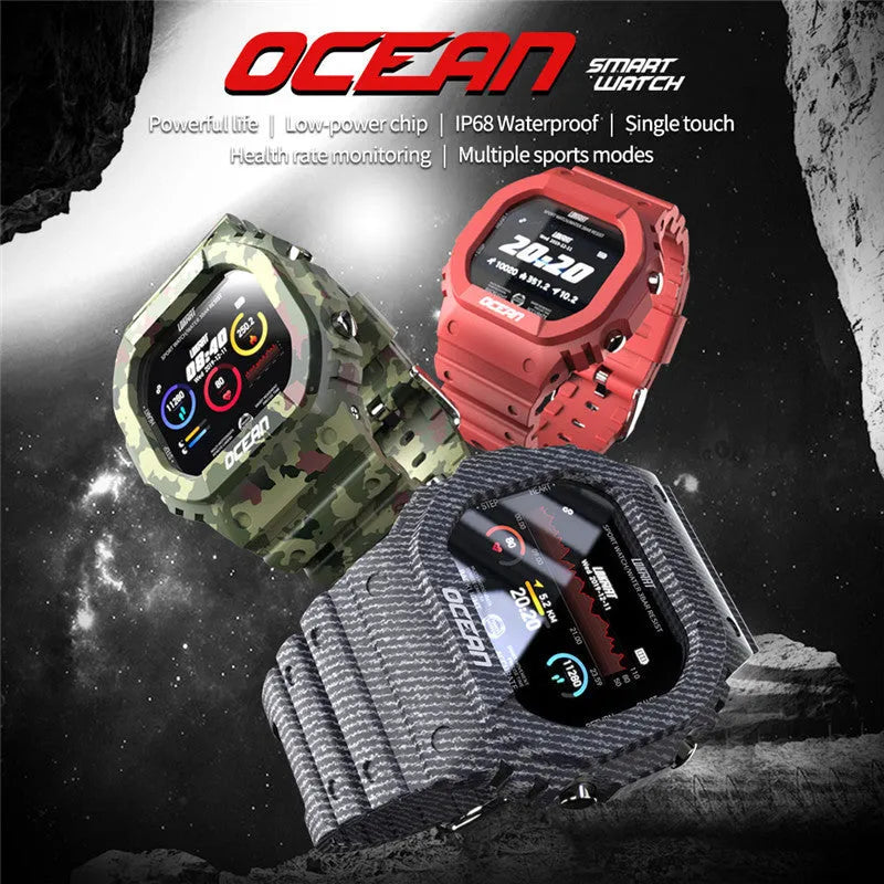 Waterproof smart watch with heart rate monitor, dual optical chip, TPU strap, and 240x240 HD screen in Army Green