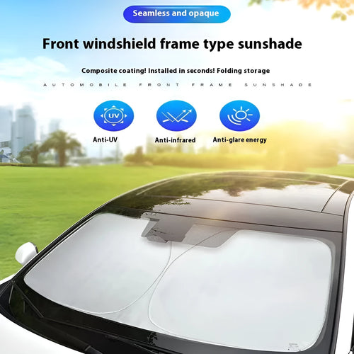 Aluminium foil car sunshade in titanium silver colour showing rectangular shape and solid pattern