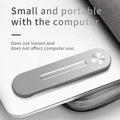 Silver aluminium laptop side mount bracket holding a smartphone, showing adjustable arm and magnetic pads.