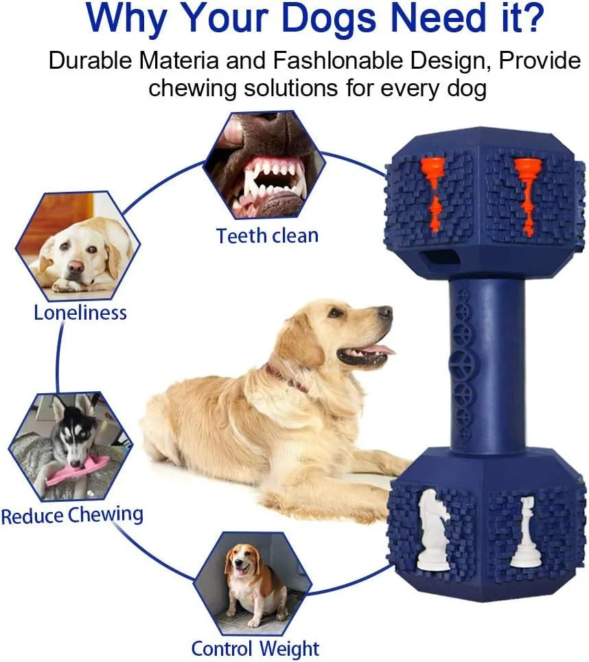 Black or blue hollow dumbbell-shaped dog chew toy with a textured surface for aggressive chewers.