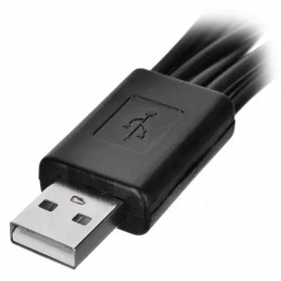 Black 10-in-1 universal USB charging sync data cable 25.5cm length on white background