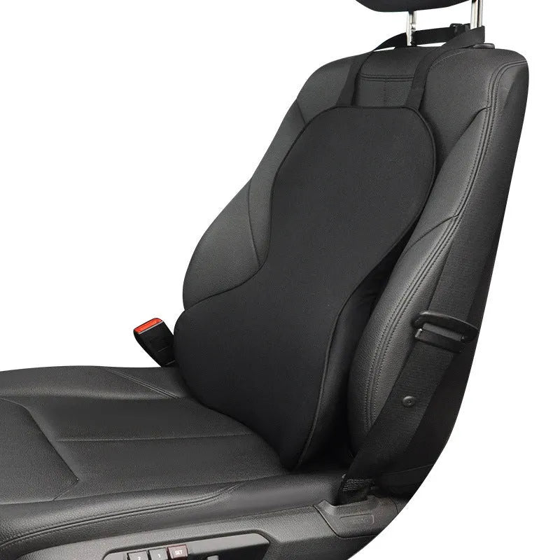 Black memory cotton car waist back cushion on vehicle seat showing lumbar support design