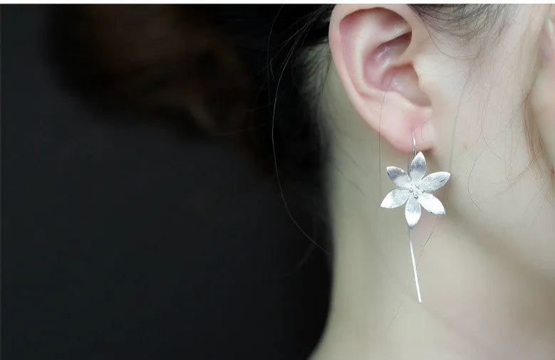 925 silver lotus earrings for women, Korean style, silver colour, individually packed
