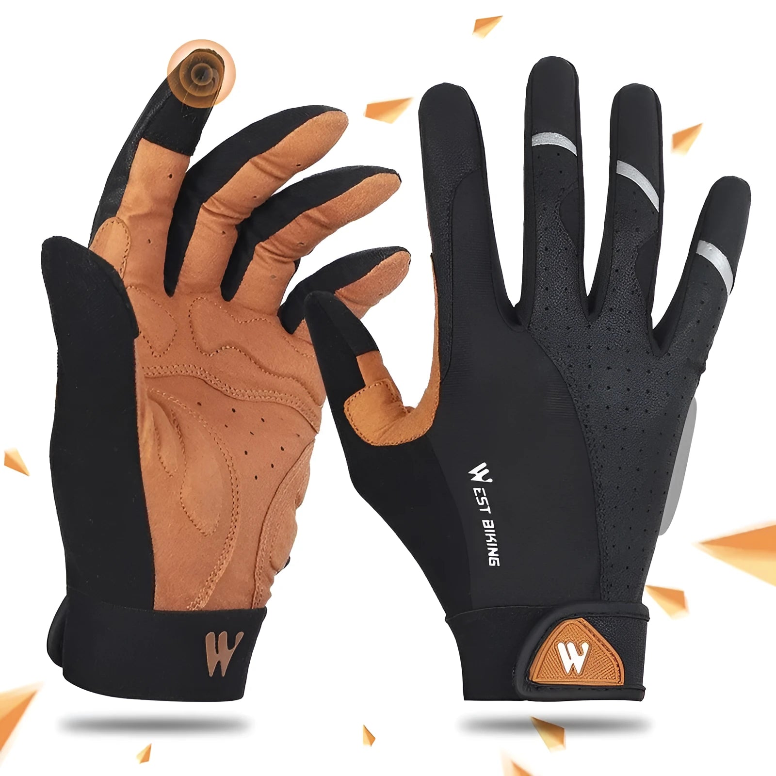 Motorcycle bike gloves black and yellow with knuckle protection mesh fabric