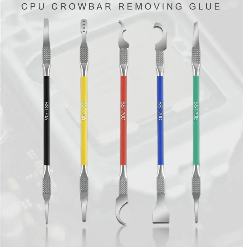 Five stainless steel crowbar tool knives for plastic component disassembly