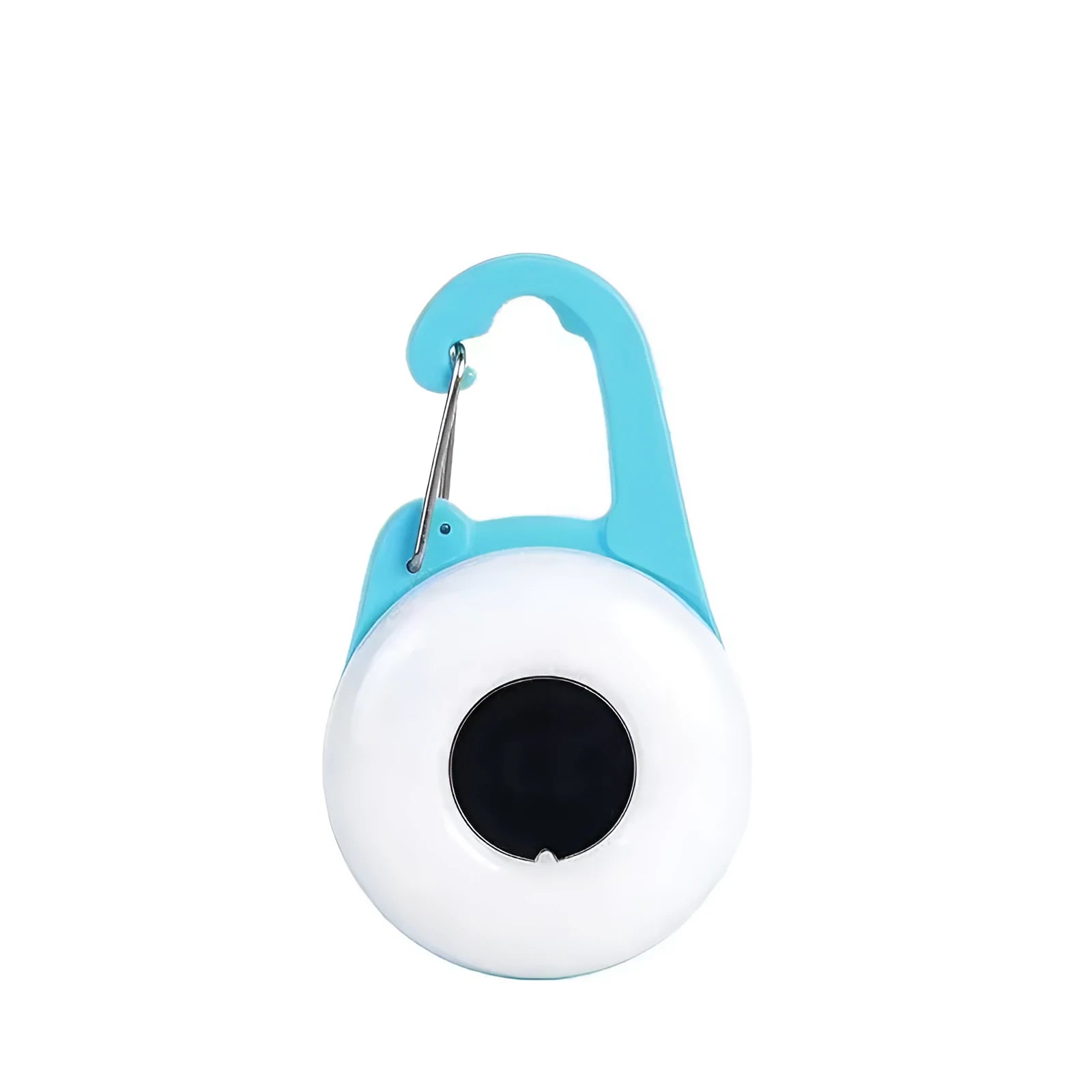 Blue USB rechargeable LED dog collar light with adjustable silicone strap, shown on a collar.