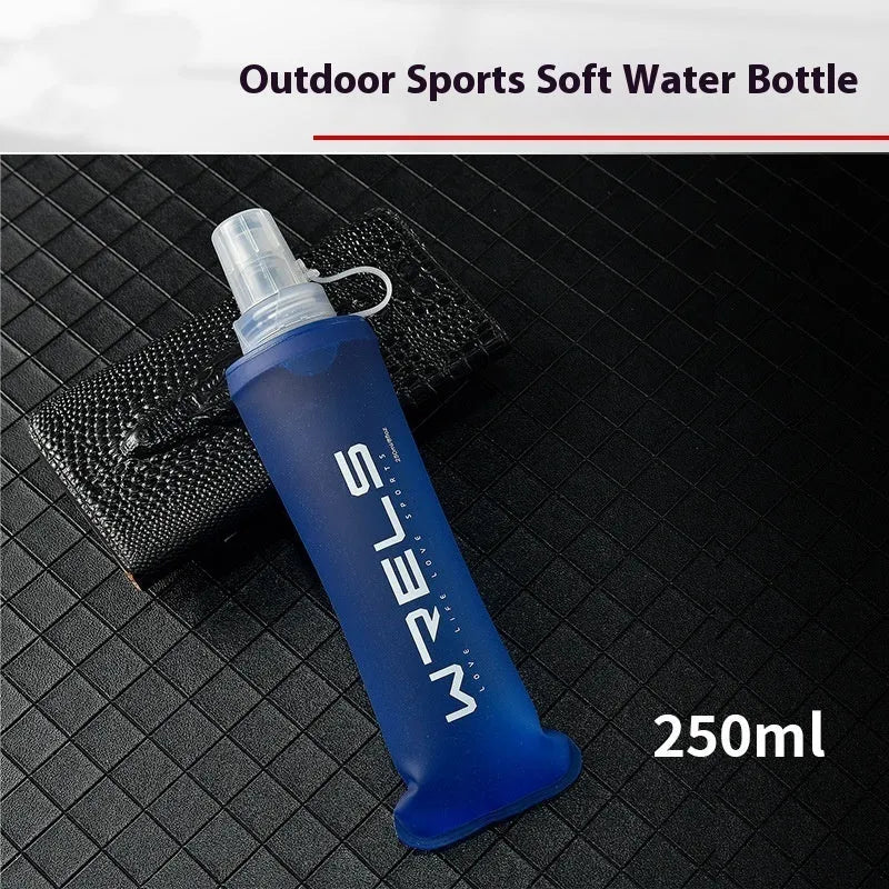 Large capacity soft plastic folding sports water bottle 250ml in black with white lid
