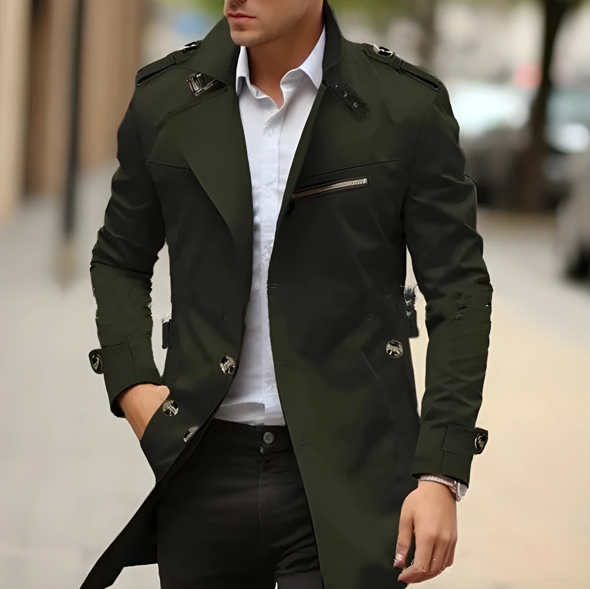 Men's solid colour mid-length lapel casual jacket with side pockets