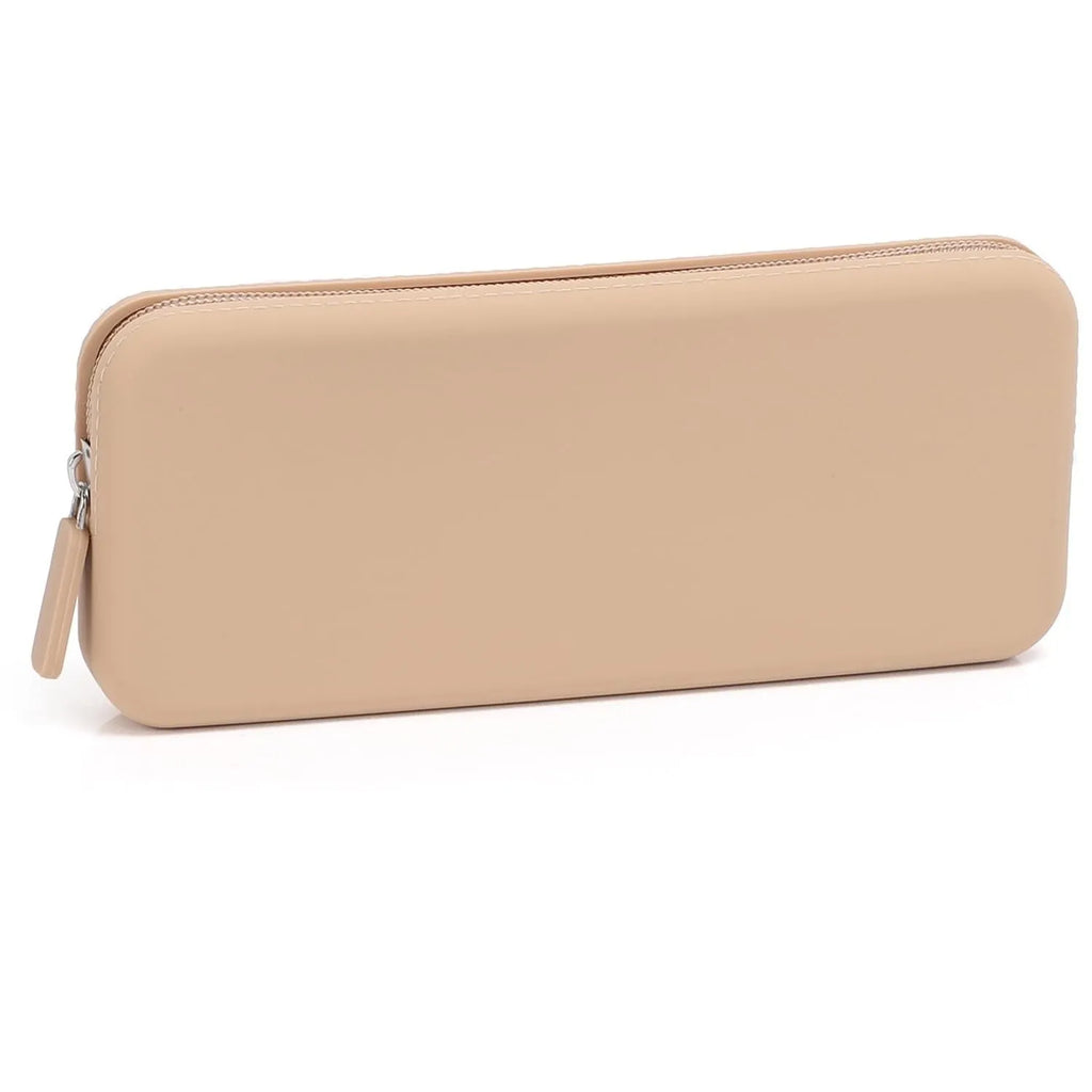 Silicone dustproof makeup brush storage bag in assorted colours, shown with dimensions 20cm by 8cm.