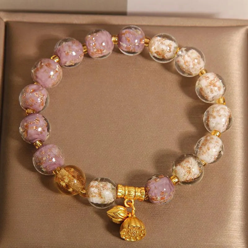 New Chinese style purple luminous glazed crystal bracelet for women fresh sweet style