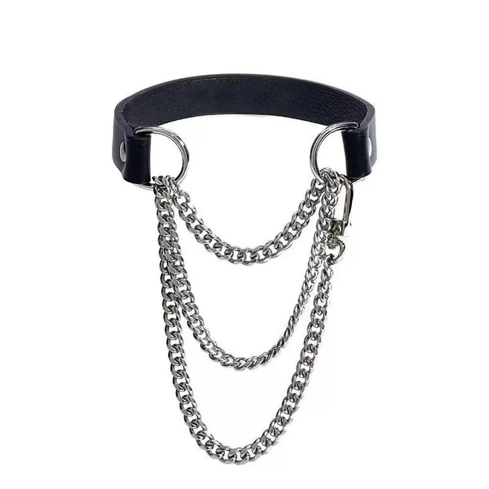 Night colour changing U-shaped leather collar with alloy ring pendant, unisex, in thermo and glow colourways