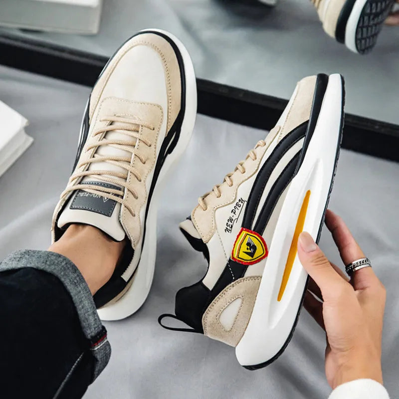 Men's fleece sports casual cotton shoes in beige with colour-matched design