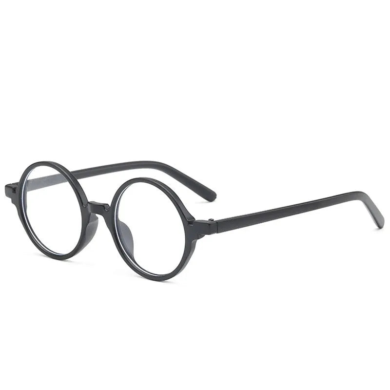 Artistic retro round flat mirror sunglasses with a PC frame in four colour options.