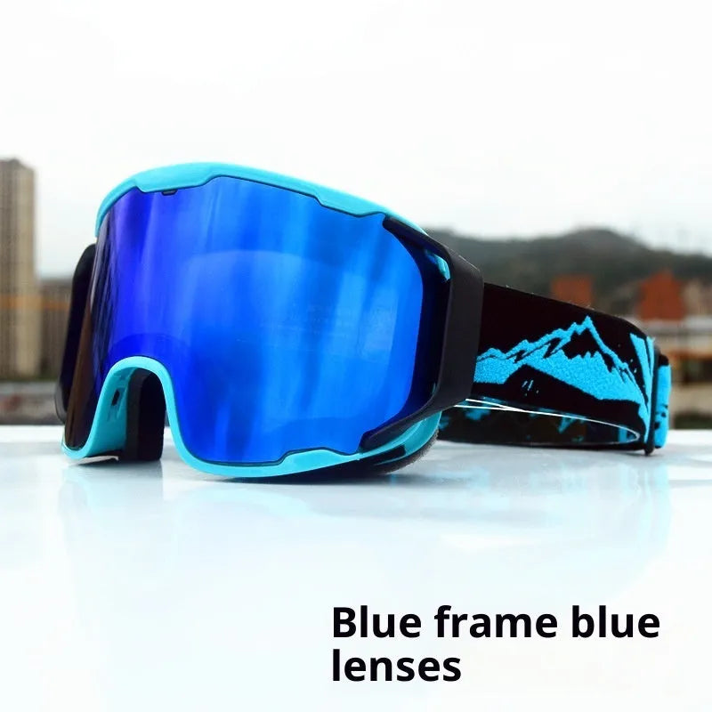 Double-layer anti-fog ski goggles with full real film lens in red, white, orange, black, and blue colour options