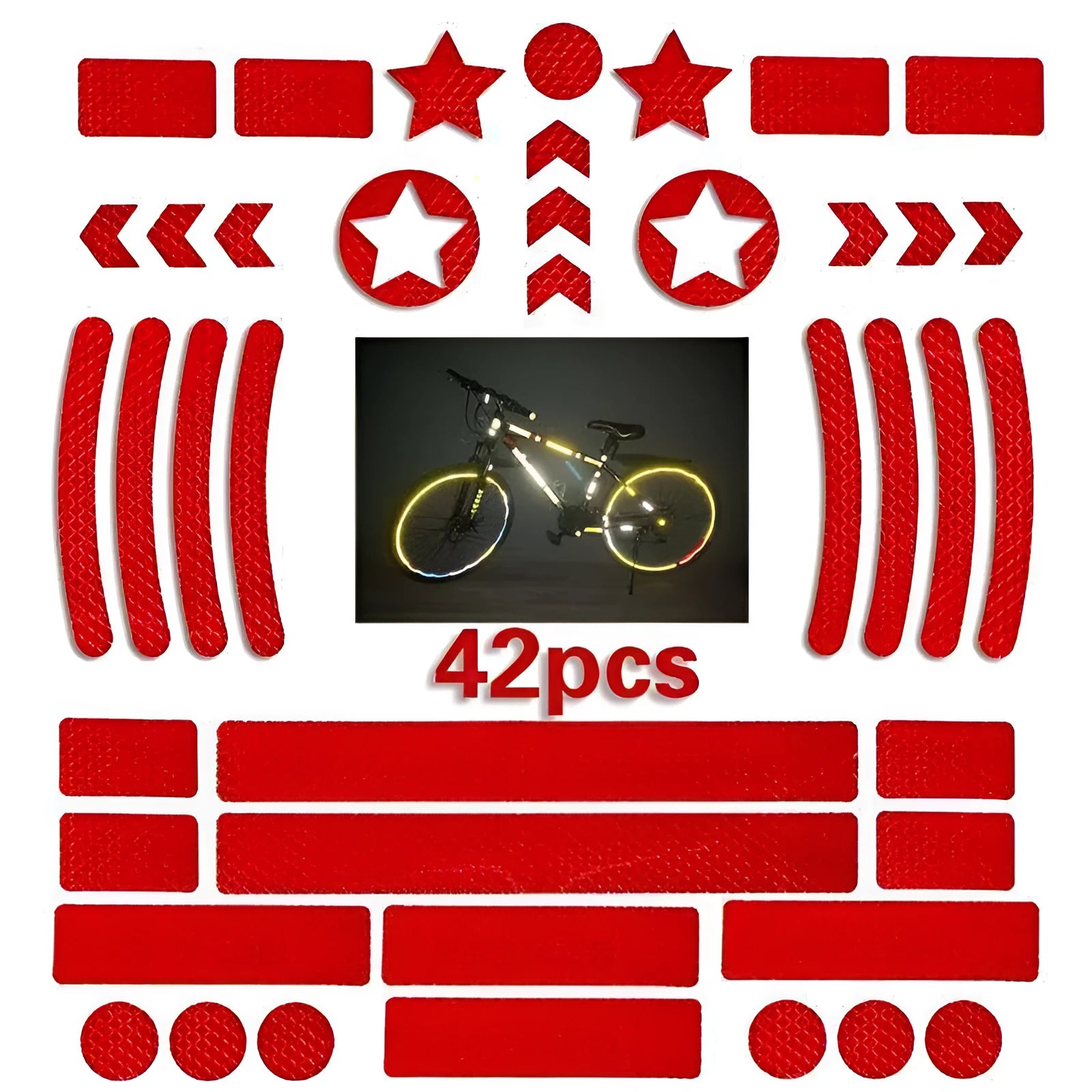 Bicycle reflective warning tape with grid pattern in four colour options showing 11.5x21cm dimensions