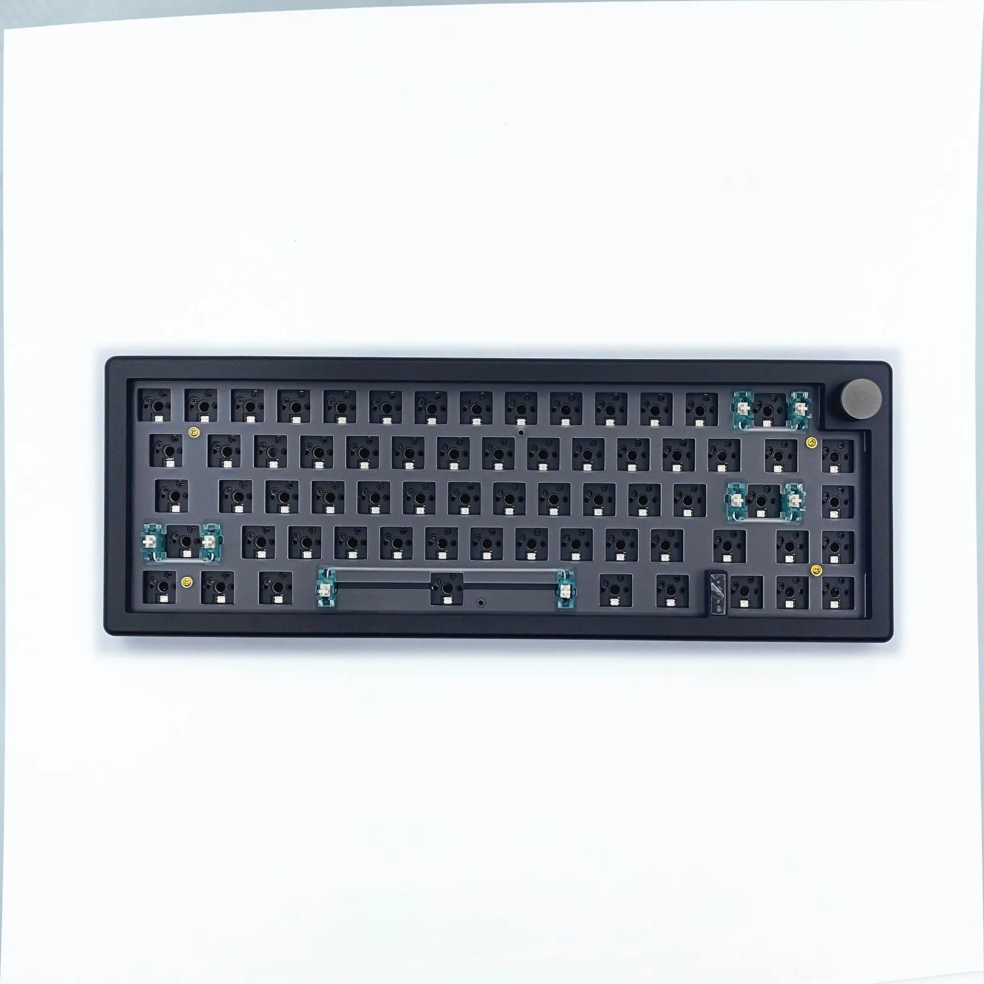 DIY mechanical keyboard kit with RGB backlighting and control knob in black, white, or coloured cases