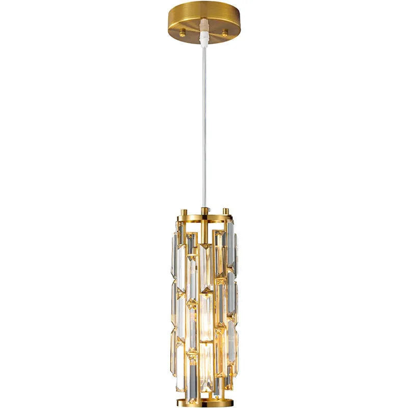Single head industrial droplight ceiling pendant with crystal detail in black, chrome, or gold finish.