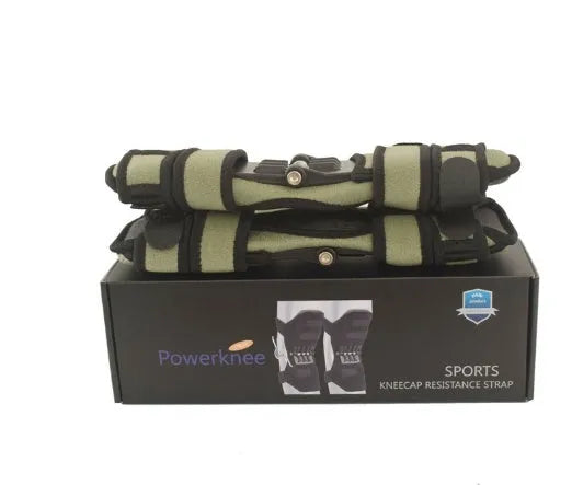 Black adjustable knee brace with patella support and visible booster spring mechanism for sports.