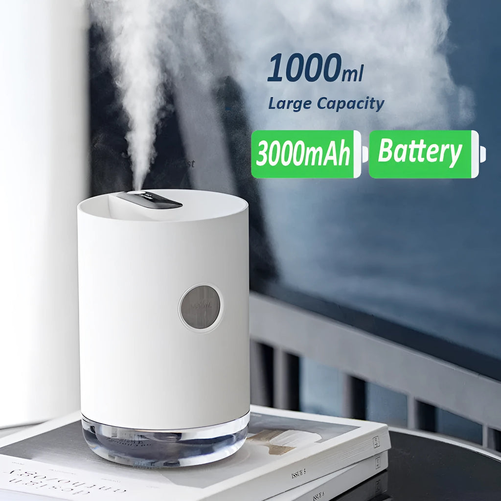 Wireless USB humidifier for rooms under 10 square metres, 1.0-2.5 litre tank, blue pink or white