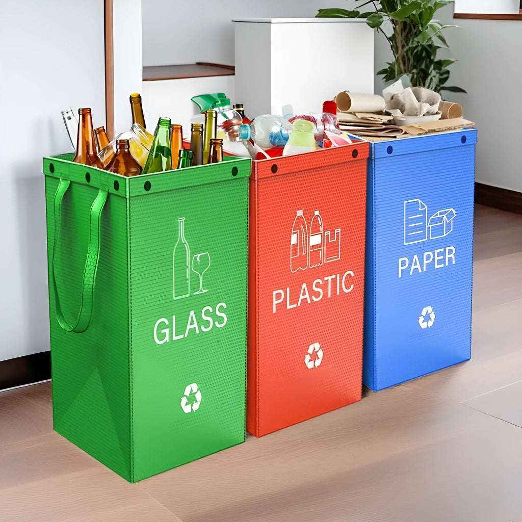 Blue waterproof handbag-style waste segregation bin with a 40L capacity.