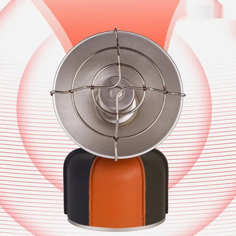Black and orange portable outdoor heating stove with automatic ignition for camping.