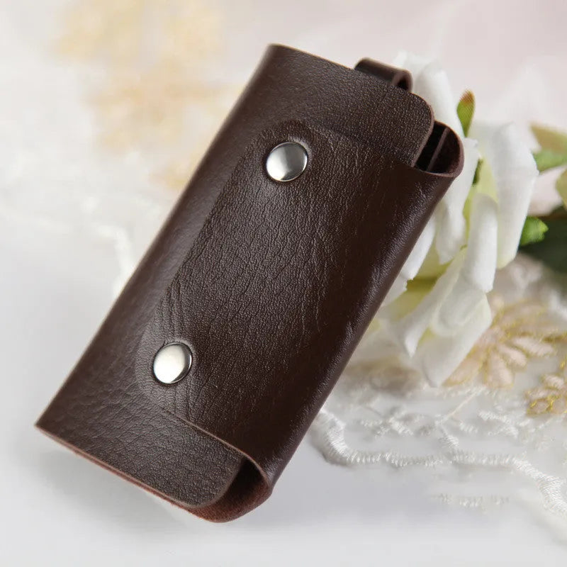 Colourful button closure PU leather key case in square vertical shape with soft plain finish