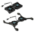 Black portable folding laptop cooler with dual 70mm fans and anti-slip pad