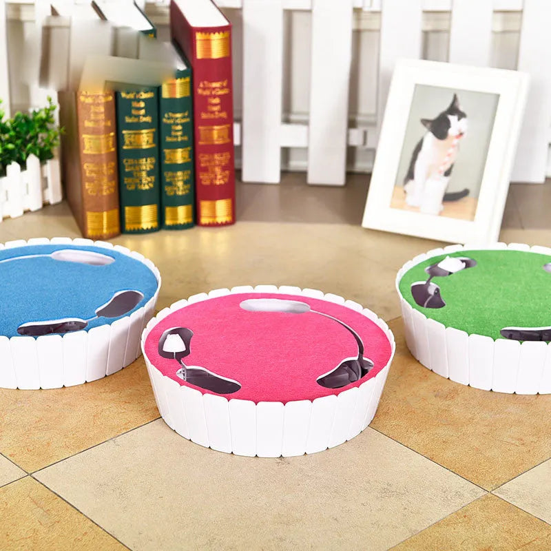 Automatic rotating mouse cat teaser toy with remote control in green colour on carpet