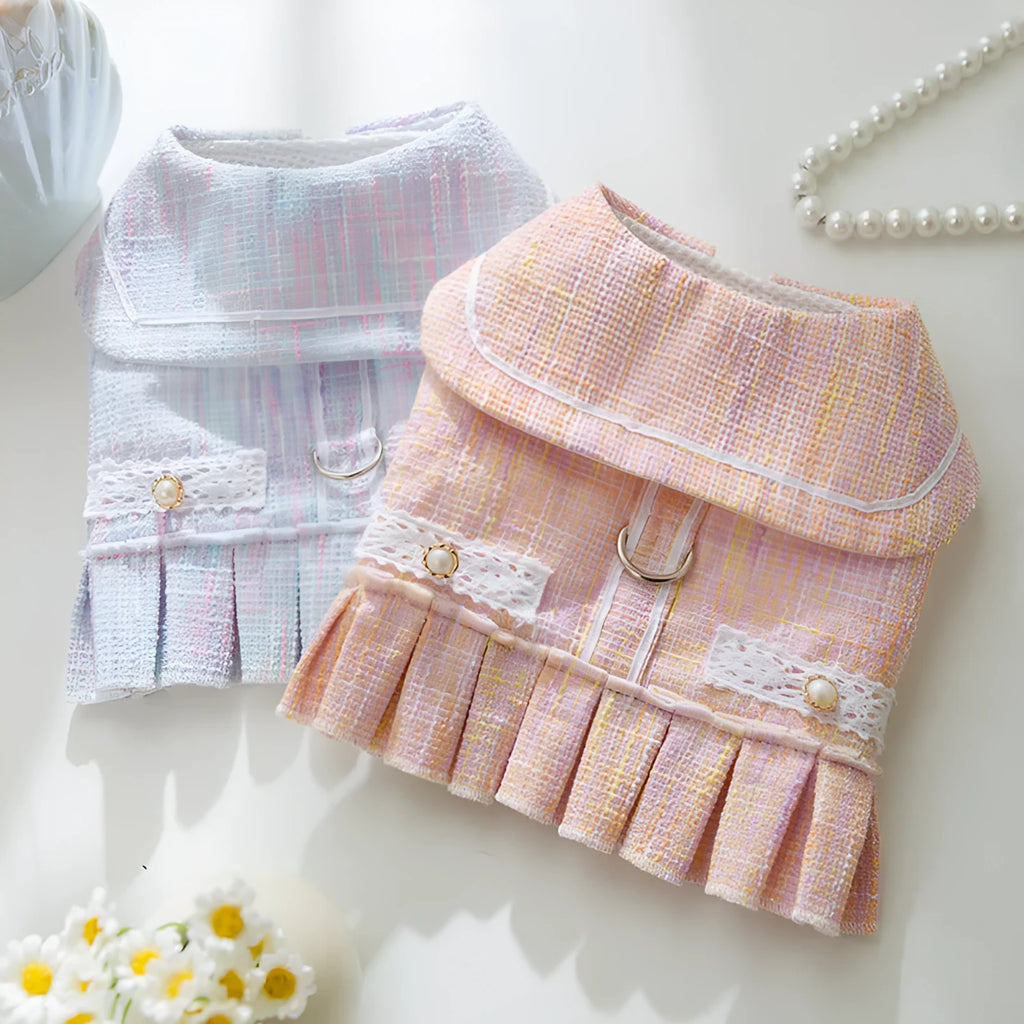 Salem purple and A & L pink polyester pet clothing for a cat or small dog in sizes S, M, L, and XL.