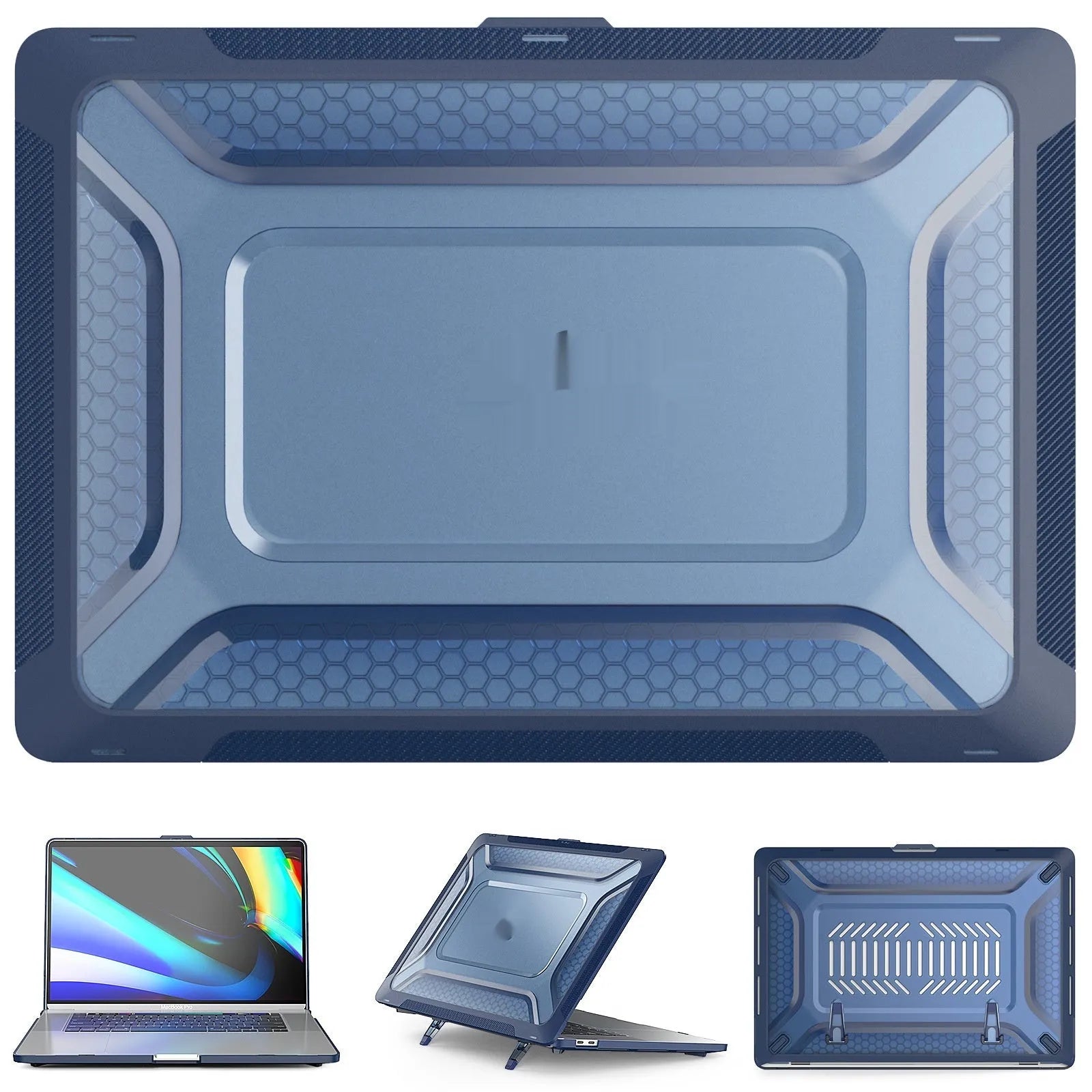 MacBook protective shell case in four colours: cold black, starry sky grey, elegant apricot and sapphire blue