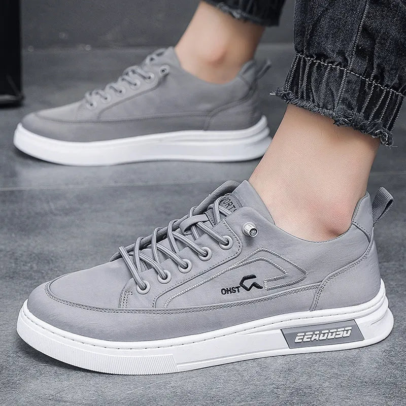 Men's grey canvas casual shoes with leather lining and rubber sole