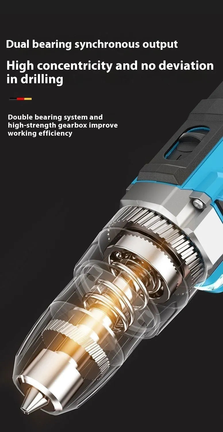 12V two-speed impact pistol drill electric screwdriver in plastic storage box
