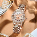 Women's quartz watch with 32mm dial, steel bracelet, Roman numeral face, and butterfly clasp