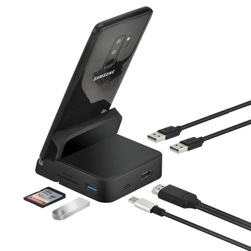 Black bracket Type-C docking station with HDMI, USB 3.0 and two USB 2.0 ports, ABS and aluminium alloy housing
