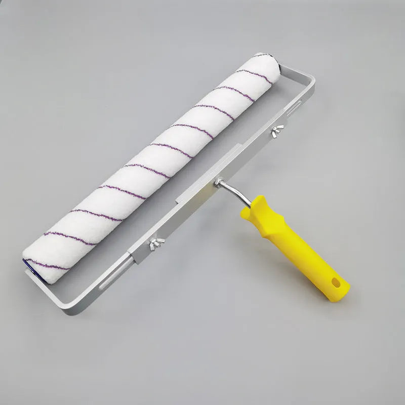 Paint roller set with 18-inch aluminium pole, three brush heads, brackets, and black tray for wall painting