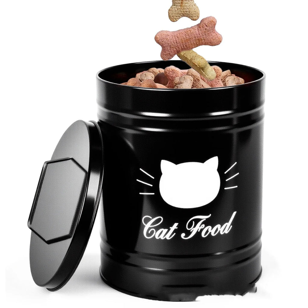 Black and white round iron sheet storage cans with 301-500ml capacity for pantry organisation.
