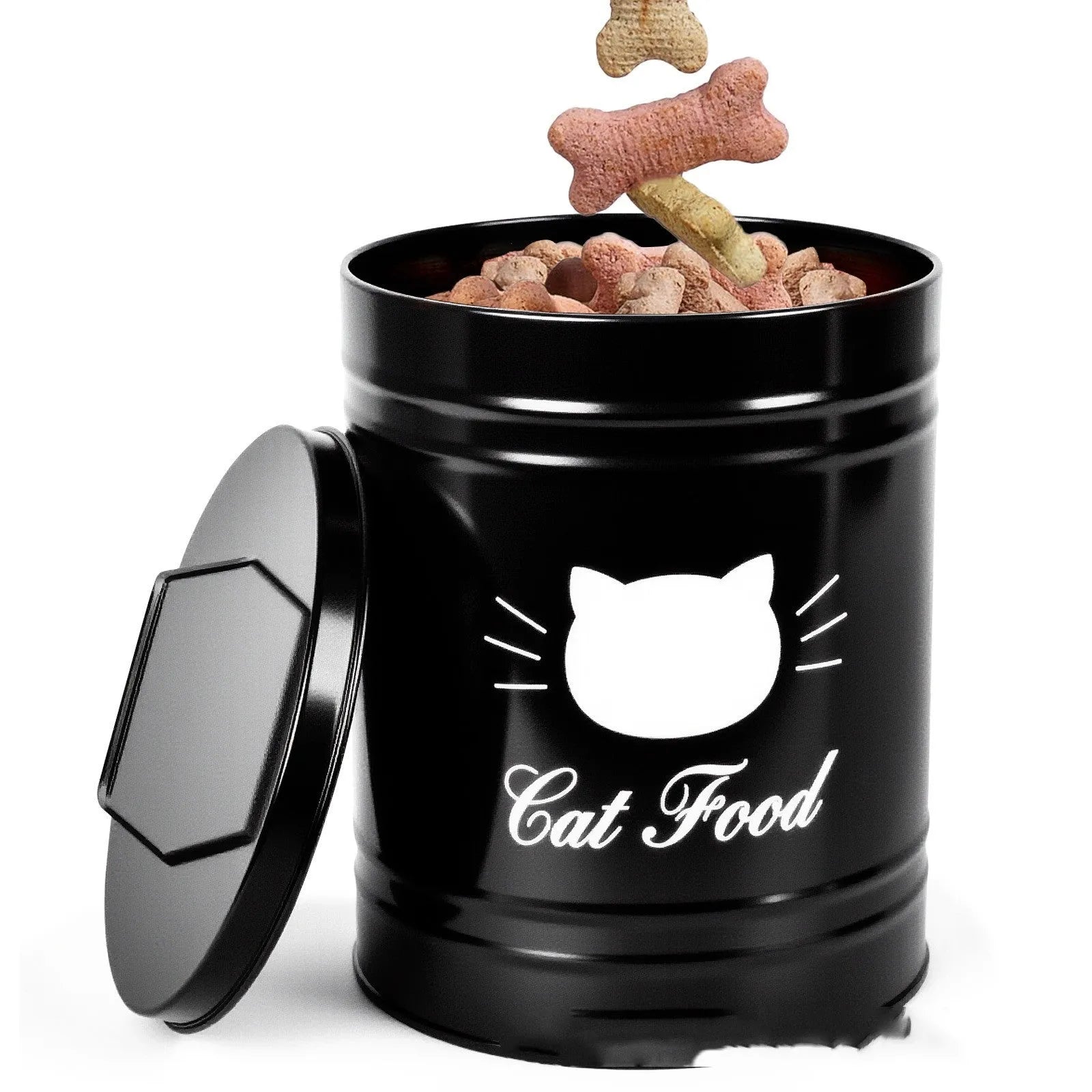 Black and white round iron sheet storage cans with 301-500ml capacity for pantry organisation.