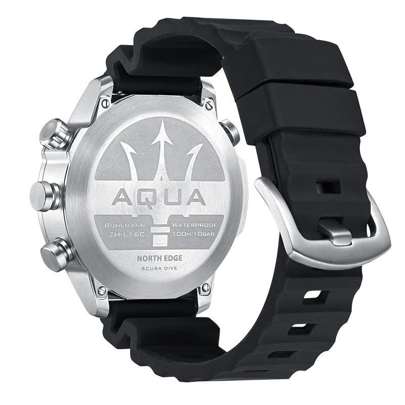 Black and white dial smart watch for outdoor sports with altitude and air pressure measurement functions.