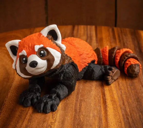 Himalayan red panda full body movable toy in red colour, 12cm or 20cm size, plastic 3D printed figure