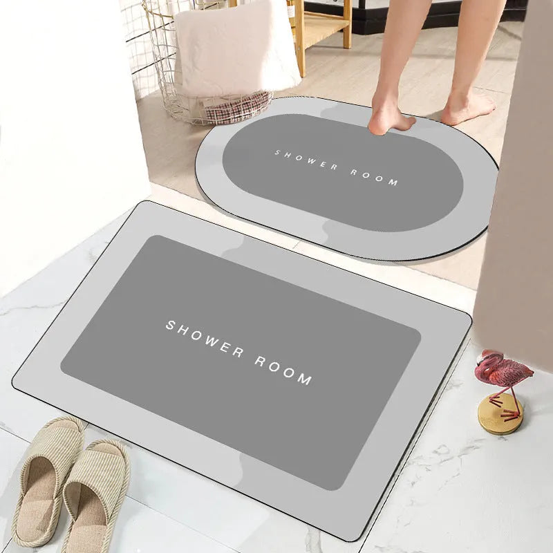 Light grey rectangle crystal velvet non-slip bathroom floor mat with checked pattern