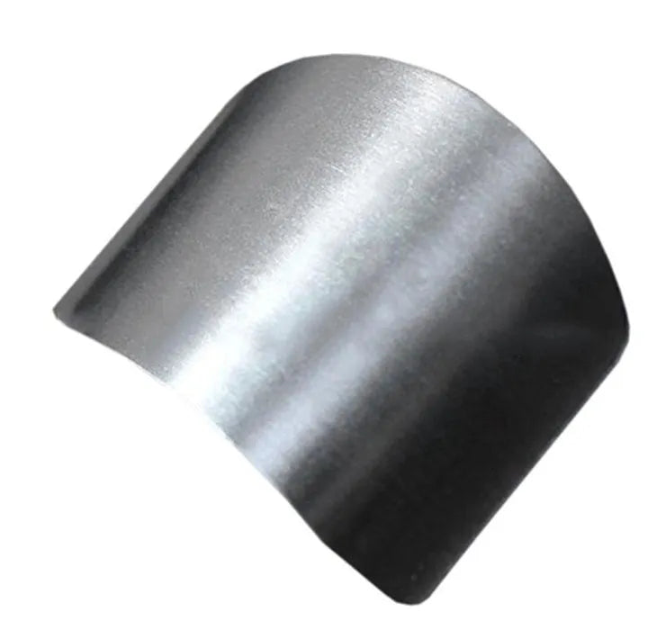 Stainless steel finger guard in single and double finger sizes on a kitchen chopping board