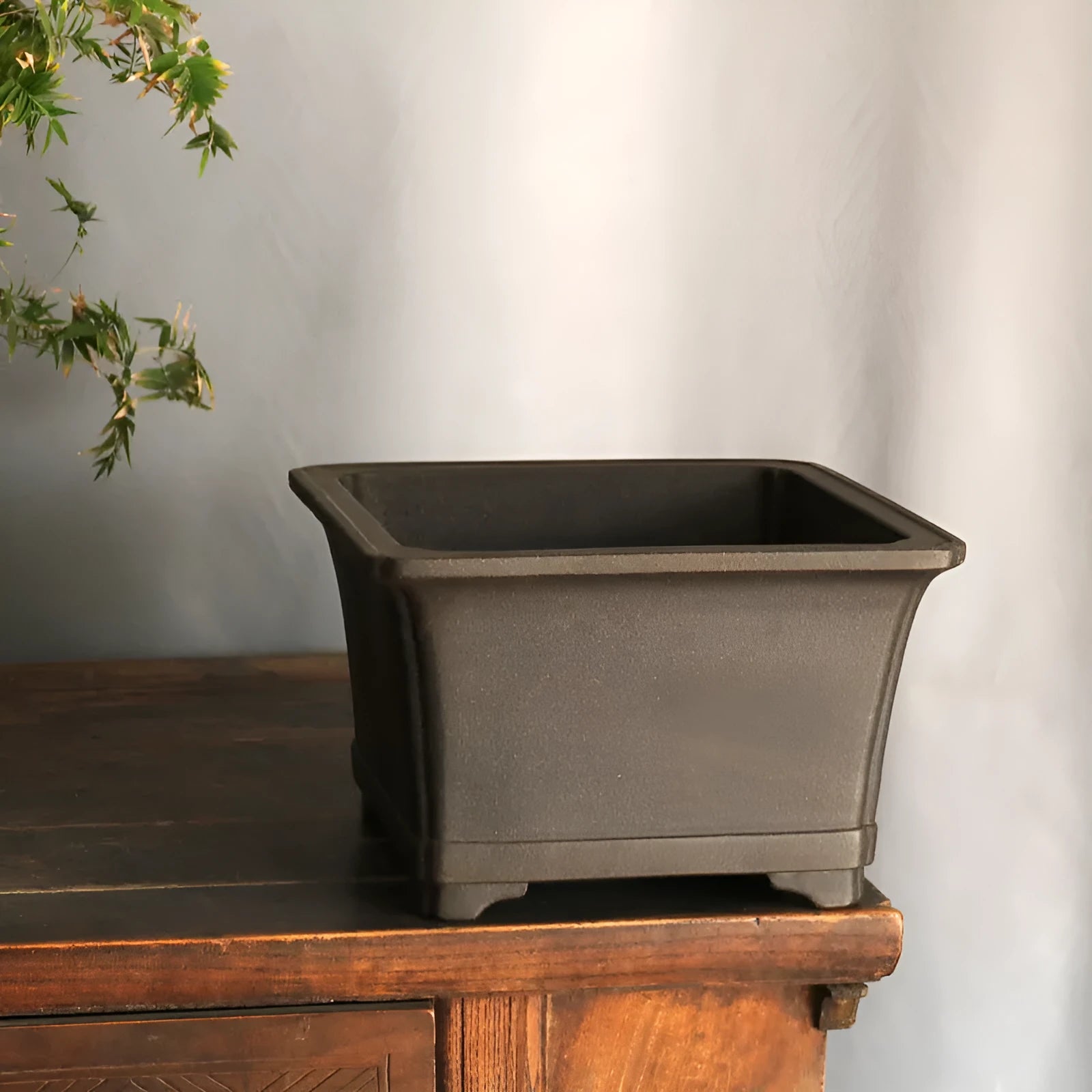 Purple sand square high basin handmade flower pot with black ancient copper clay finish for indoor or balcony use