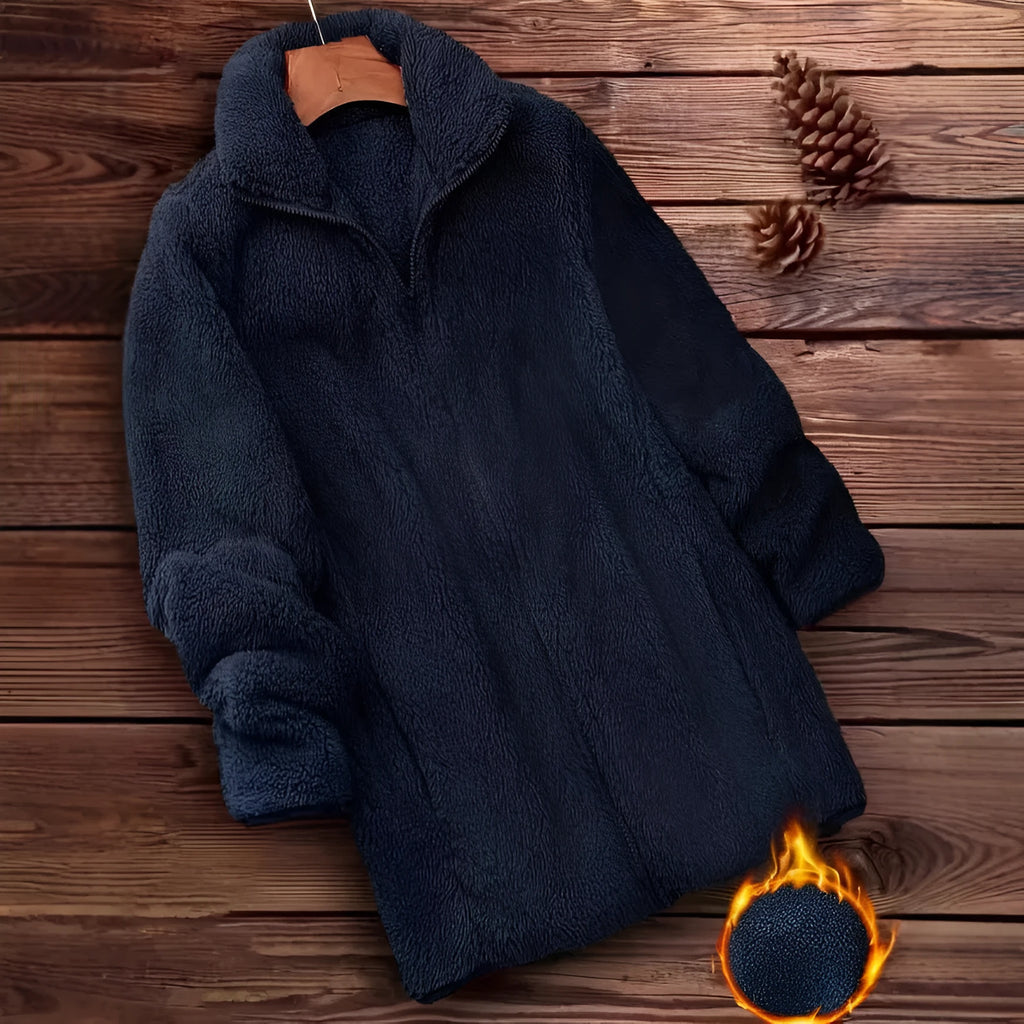Double-sided fleece outdoor jacket in black colour with zip fastening