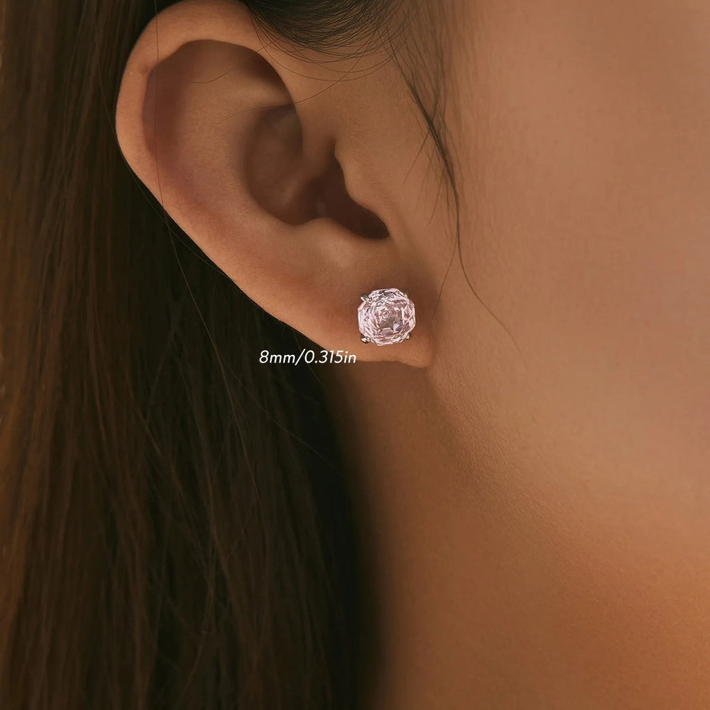 S925 sterling silver rose flower stud earrings for women in 6mm and 8mm sizes.