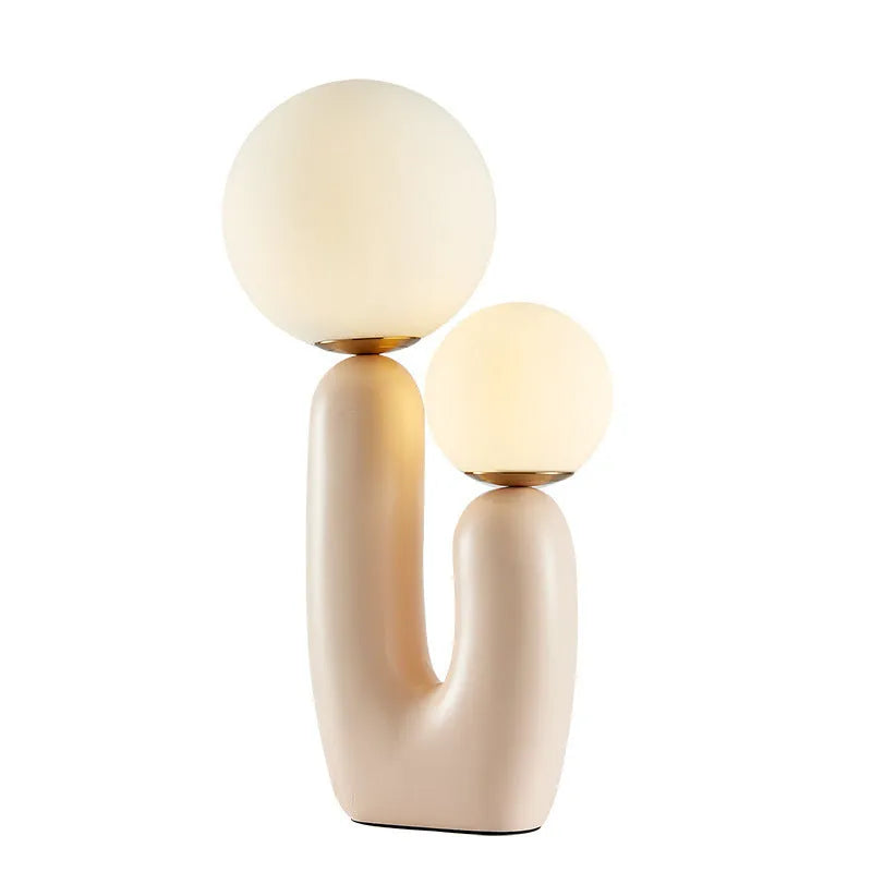 Pink double-head resin table lamp with glass, G9 light source, 49cm high, for bedside or study use