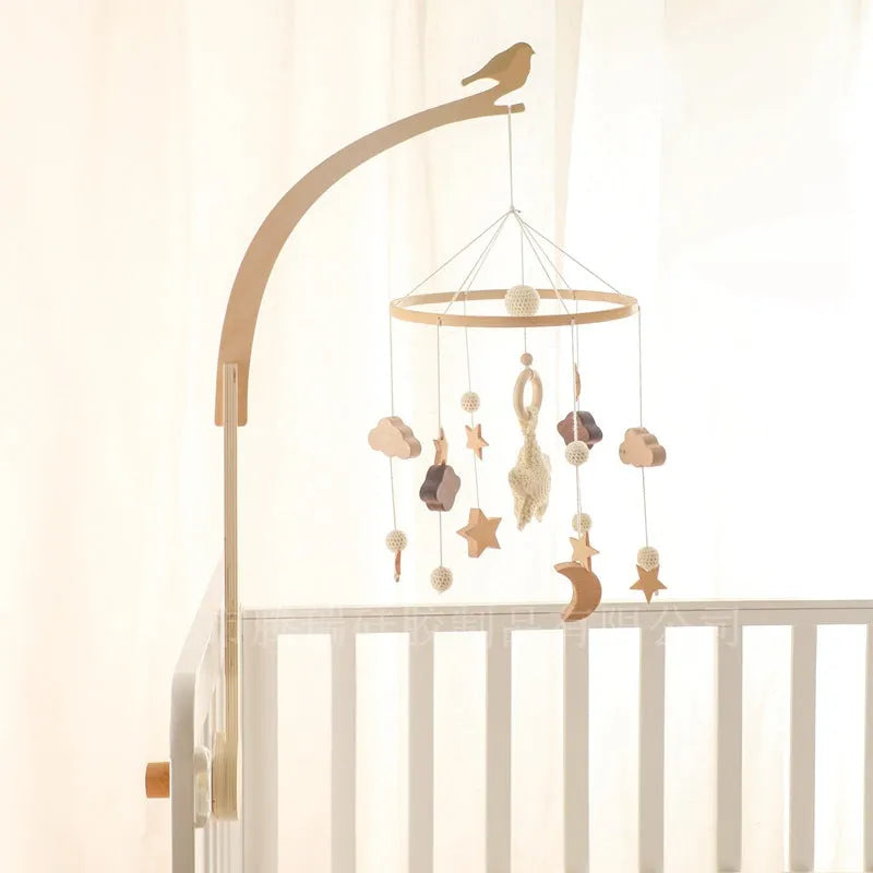 Wooden bird bed bell bracket for infant cot or bed, suitable for 0-3 years